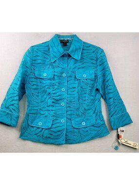 Clara S. Zebra Pattern Jacket XS Turquoise Sheer Layers Unique Festival Artsy